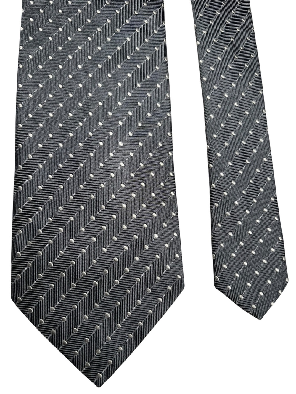 Ermenegildo Zegna Silk Gray White Striped Jacquard Polka Dot Made in Italy Tie